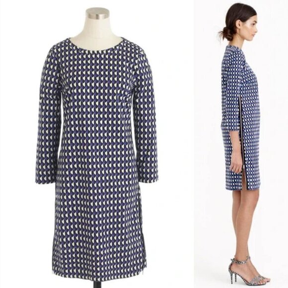 J. Crew Jet Set Women's Geometric Print Patterned Side Zip Career Shift Dress - Picture 2 of 12